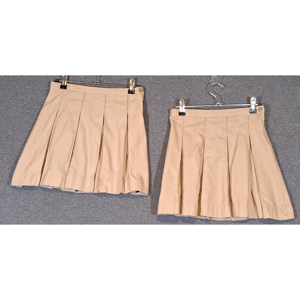 Lands End Kids Khaki Pleated School Uniform Skirts Size 8 Lot of 2 Tan Twill